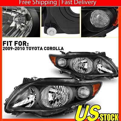 #ad Fits 2009 2010 Toyota Corolla Black LeftRight Headlight Headlamps Pair Assembly $79.99