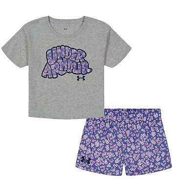 #ad Toddler Size 4T Girls Under Armour Daisy Day Logo Tshirt amp; Shorts Set Gray $20.00