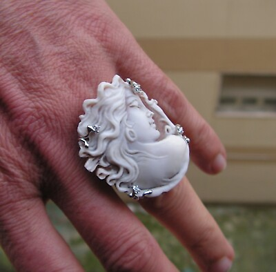 #ad Victorian Carved Shell Cameo Goddess Estate Cameo Ring ITALY BEAUTIFUL 85 $165.99