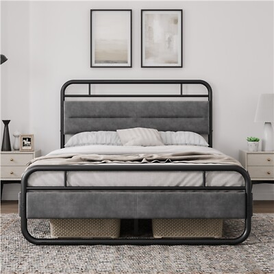 #ad Metal Platform Bed with Velvet Upholstered Headboard and 8.7#x27;#x27; Under bed Space $99.99