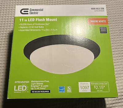 #ad COMMERCIAL ELECTRIC 11 in. 120 W Equivalent Satin Bronze Integrated LED. NEW $18.99