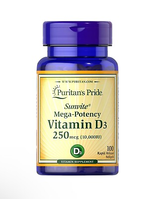 #ad Puritan#x27;s Pride Vitamin D3 10000 IU Bolsters Health Immune Yellow 100 Count. $5.10