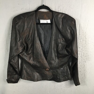 #ad Vintage Ten Elven LOLL Design Jacket Womens M Brown100% Silk Artsy Distressed $34.78