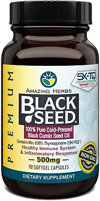 #ad Amazing Herbs Premium Black Seed Oil 90 Softgel Cold Pressed Capsules 500 mg $25.99