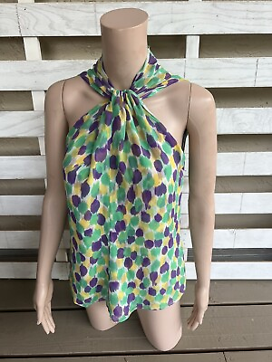 #ad Etcetera Size 4 Green Yellow Purple Polka Dot Print Sleeveless Silk Blouse. $20.00
