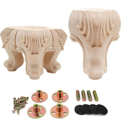 #ad Solid Unfinished Wood Furniture Legs European Style Solid Carving 4quot; Set Of 4 A $19.74