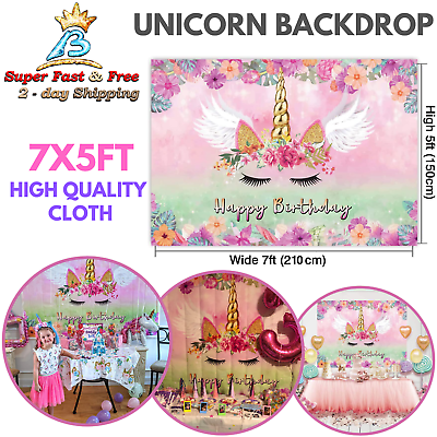 #ad Unicorn Photo Backdrop Girls Birthday Party Background Baby Shower Table Decors $21.67