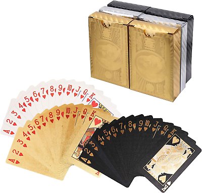 #ad 6 Decks of Playing Cards Luxury 24K Foil Waterproof Cards Plastic Novelty Fami $25.35