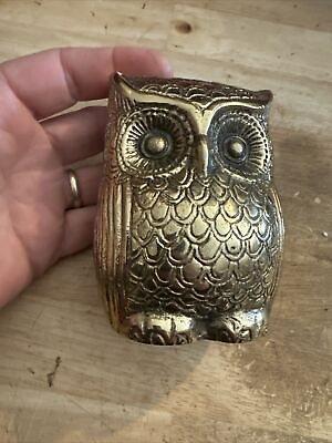 #ad Brass Owl Piggy Bank Vintage 1 LBS Antique Banker Bird Feather Collector Patina $99.99