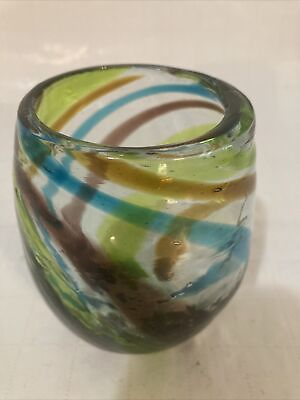 #ad Vintage Art Glass Multi Color Ribbon Swirl Hand Blown Absolutely Beautiful ￼ $18.00