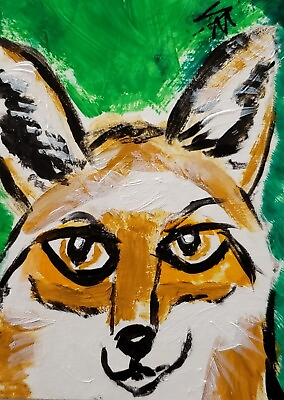 #ad Original ACEO Painting Cat Miniature Art Fox Animal By Samantha McLean $10.96