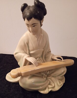 #ad Oriental Geisha Girl Playing Lap Harp Statue Numbered $29.99
