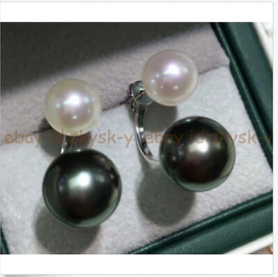 #ad Fashion Double Real Natural White Black Akoya Pearl Dangle Silver Stud Earrings $4.28