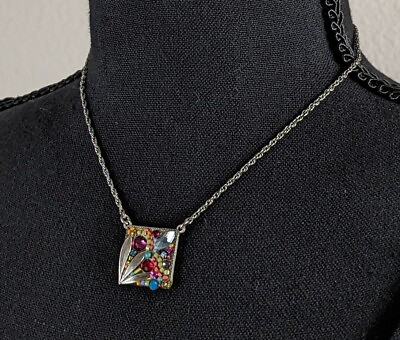 #ad Firefly Crystal Mosaic Square Pendant Necklace Silver with Many Colors $45.00
