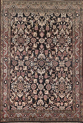 #ad Vintage Floral Navy Blue Malayer Area Rug 4#x27;x7#x27; Wool Hand made Traditional Rug $658.58