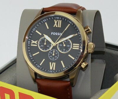 #ad NEW AUTHENTIC FOSSIL FLYNN GOLD BLACK BROWN LEATHER CHRONOGRAPH BQ2261 MEN WATCH $79.99