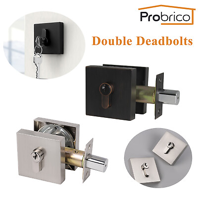 #ad Probrico Square Double Cylinder Deadbolt Black Door Lock Satin Nickel Oil Rubeed $135.96