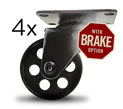 #ad BLACK CASTER SET BRAKE Vtg Industrial Cast Iron Furniture Wheel Lock Antique $89.00