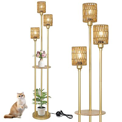 #ad Boho Floor Lamp with Shelves 3 Lights Farmhouse Tall Floor Lamp with ON Off ... $138.38