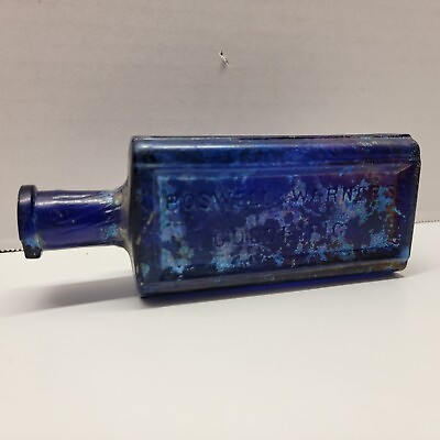 #ad Antique Boswell amp; Warners Colorific Cobalt Blue Bottle W Peacock Sickness Stain $74.99