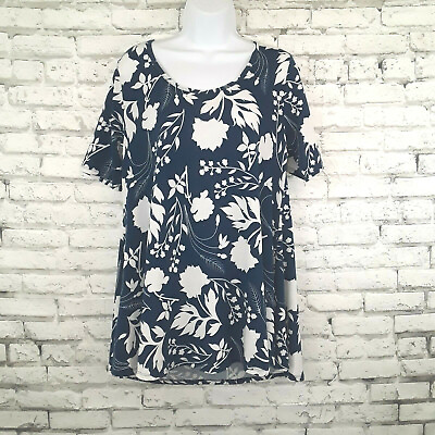 #ad LuLaRoe Womens Tunic Top Small Blue Floral Simply Comfortable Short Sleeve $11.95