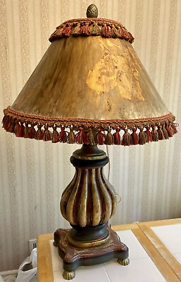 #ad Massive 38x24” Victorian Art Deco Lamp Tassel Fringe Shade Gold Red Brown Rustic $129.99