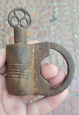 #ad Iron Cylindrical Padlock: Antique Indian Screw Key Working Lock $75.00