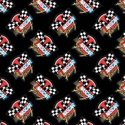 #ad NASCAR Retro Racing Black Cotton Fabric $7.19