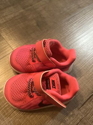 #ad Nike Free 5.0 Girls Hot Pink White Toddler Sneakers Shoes Size 4C No Laces $19.99