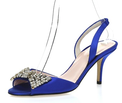 #ad KATE SPADE Womens Blue Jeweled Bow Fabric Slingback Heels Sandals Size 6.5 B $75.65