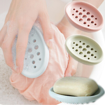 #ad Soap Holder Bathroom Shower Storage Plate Soap Dish Soap Drain Box Brush Hollow $4.99