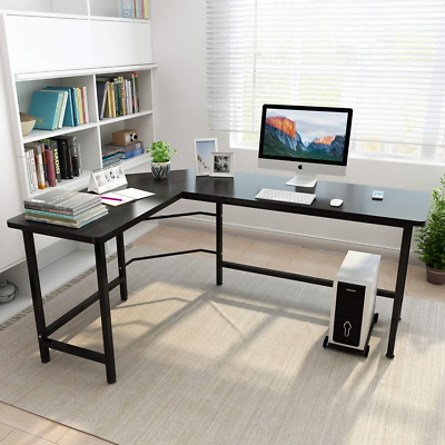 #ad Ktaxon L Shaped Computer Desk Corner PC Latop Table Study Office Workstation Bla $95.74