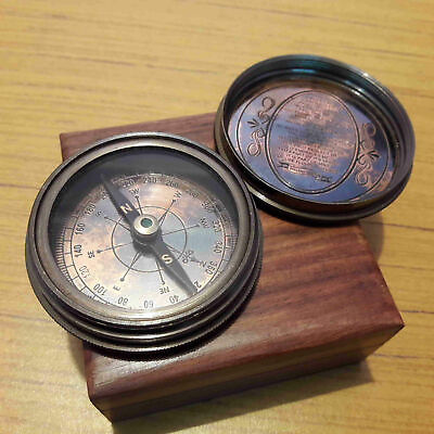 #ad Nautical Brass Victorian Compass With Wooden Box Marine $19.00