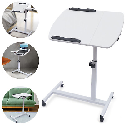 #ad Office Laptop Desk Rolling Table Computer Mobile Stand Adjustable Portable $50.35