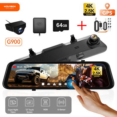 #ad WOLFBOX Mirror Dash Camera 4K Dash Cam with Hardwire Kit amp; Free 64G SD Card $228.99