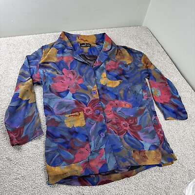 #ad VINTAGE CAROLE LITTLE Shirt Top Size Large Gauzy Boho Artsy Button Up Womens $19.96