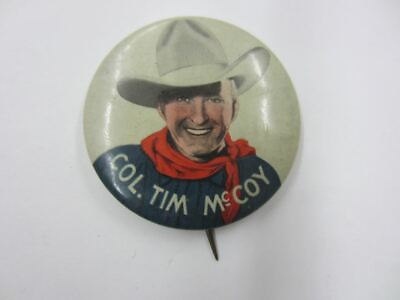 #ad Antique 1930#x27;s COL.TIM McCOY Celluloid Premium Pin Back Button 1 3 4quot; Diameter $19.99