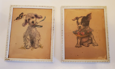 #ad Vintage Dog Puppy Prints Set of 2 Plastic Frame A.S.K. MFG Art Poodle Terrier ? $19.99