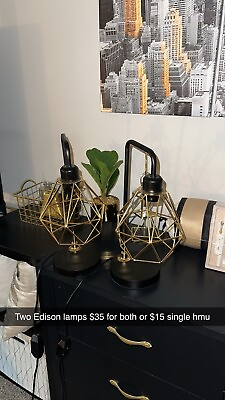 #ad Modern Edison Style Table Lamps Black amp; Gold Combo 2 Piece Set $30.00