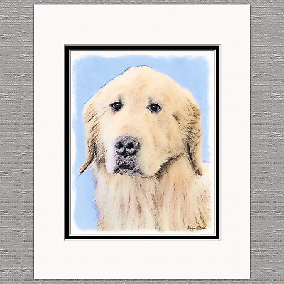 #ad Golden Retriever Dog Original Print 8x10 Matted to 11x14 $21.99