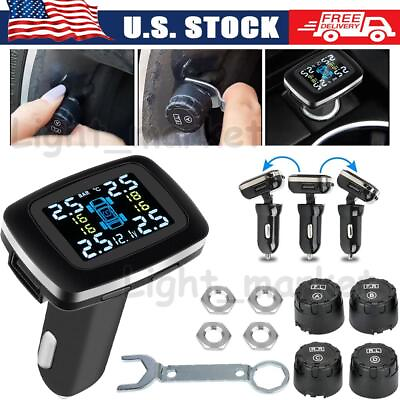 #ad Wireless TPMS Tire Tyre Pressure Car LCD Monitoring System 4 Internal Sensors $27.59