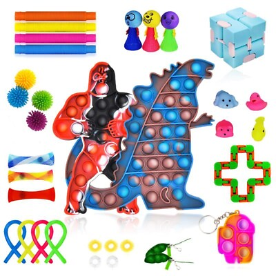 #ad 34pc Relief Hand Toy Fidget Toys Set Tools Bundle Bubble Popit Game ADHD Stress $12.99