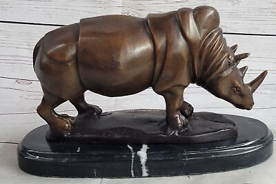 #ad Charging Black Rhino Safari Bronze Statue Heavy Marble Base Sculpture Art Statue $419.00