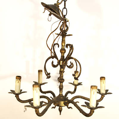 #ad #ad Antique Spanish Brass Chandelier 6 Light Floral Design Beautiful $850.00