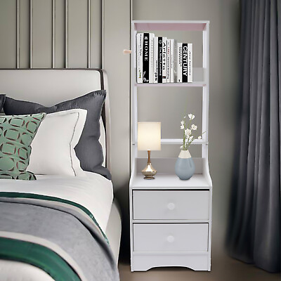 #ad Bedroom Storage Furniture Modern Nightstand Storage Shelves Desk 2 Drawer $71.26