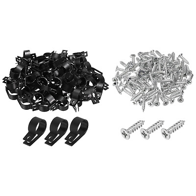 #ad R Type Cable Clip Wire Clamp 19mm 0.75 Inch Nylon Clips Black 200Pcs $26.79