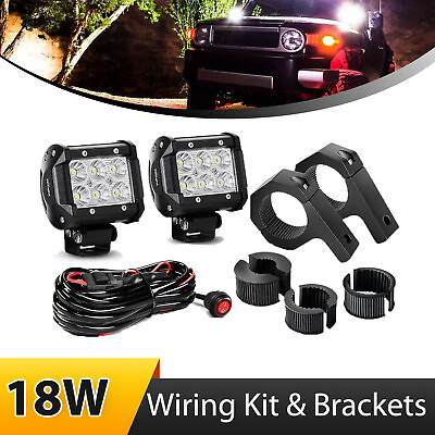 #ad Nilight LED Light Pods 4Inch 18W Flood Driving Lamps Off Road Bracket Wiring Kit $52.99