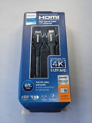 #ad Philips Elite Premium Certified 6ft 4K UltraHD HDMI High Speed Cable w Ethernet $9.99