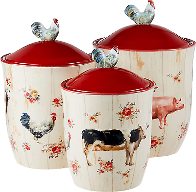 #ad Farmhouse 3 Pc. Canister Set Servware Serving Acessories Multicolred $97.48
