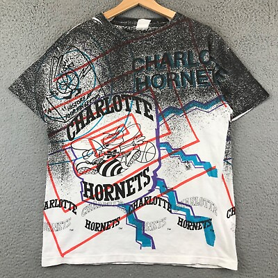 #ad 90s Vintage NBA Charlotte Hornets T Shirt Sz M all over print $69.99